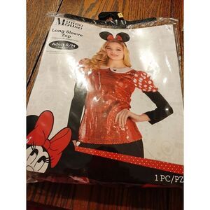 New S/M Disney Minnie Mouse Long Sleeve Sequin Shirt Top Halloween Cospl…